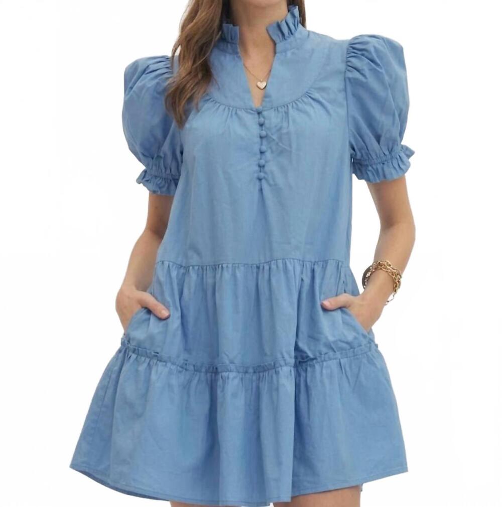 NEW ENTRO savannah ruffle dress in blue